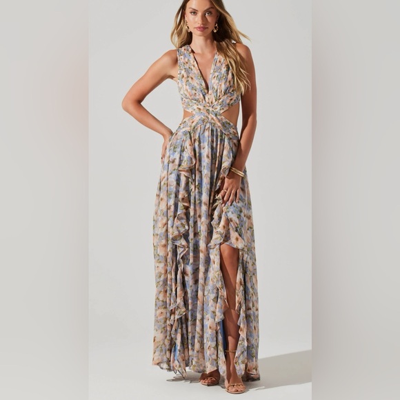 ASTR THE LABEL Anthropologie Noya Strappy Back Iris Blue Blush Dress XS - Picture 3 of 12